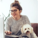 Woman with dog at work